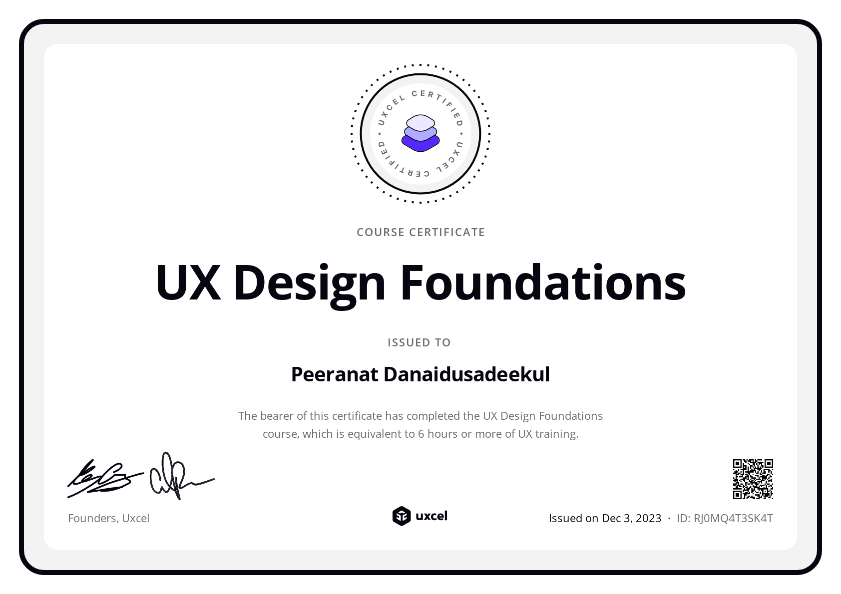 Peeranat Danaidusadeekul's certificate
